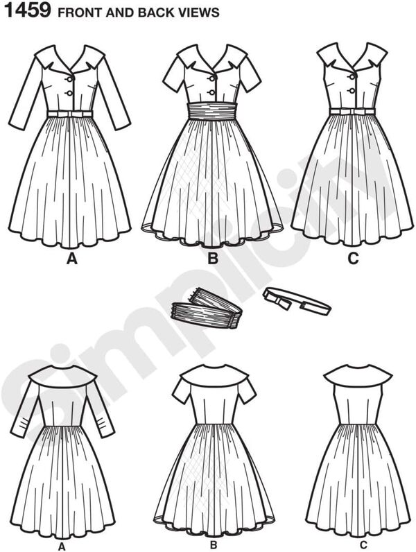 Simplicity 1459 Taille U5 Patrons et Miss 1950 Petite Robe Vintage Couture Motif U5, 16-18-20-22-24 US (FR 44 à 52) Blanc