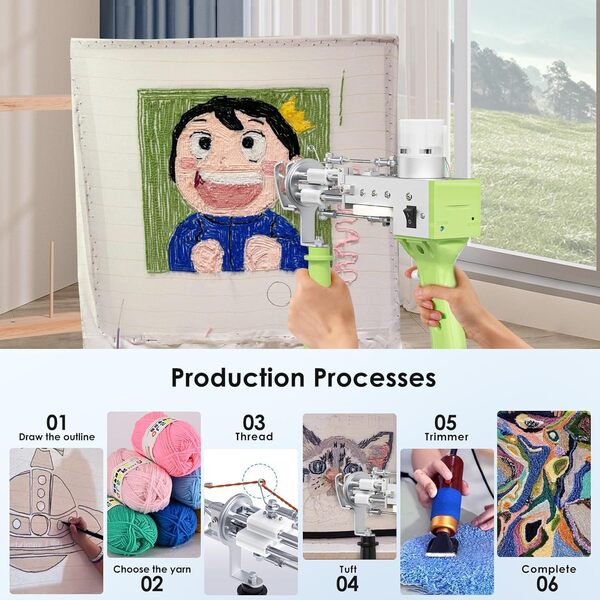 Tufting Gun 2 en 1,Aomdom Pistolet À Touffeter Électrique 7-21mm Tufting Pistolet 5-40 Points/sec Cut Pile& Loop Pile Tufting Gun Set pour Tapis Electrique Christmas Halloween DIY Tapis