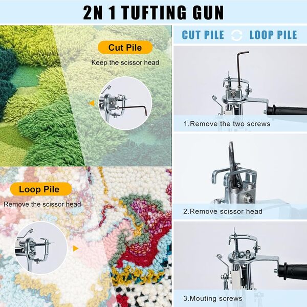 Kit de pistolet à touffeter pour tapis avec kit de débroussailleuse pour tapis, pistolet à tapis avec affichage de la vitesse numérique (rose)