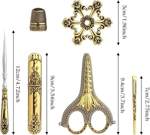Lot de 6 paires de ciseaux à broder, dorés et exquis, style rétro, outils de couture en acier inoxydable, ciseaux de couture antiques pour broderie, couture, artisanat, art et utilisation quotidienne