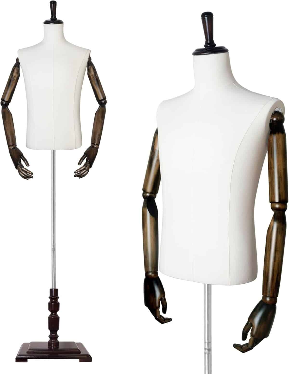 Avis sur le buste de mannequin rรฉglable pour homme avec bras et support en bois