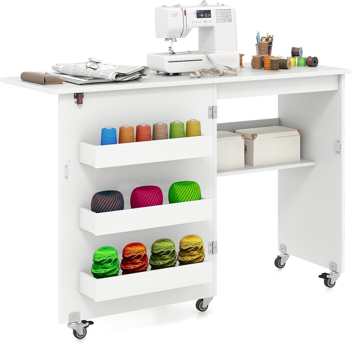 Test : table de couture pliante Costway avec รฉtagรจre et roulettes