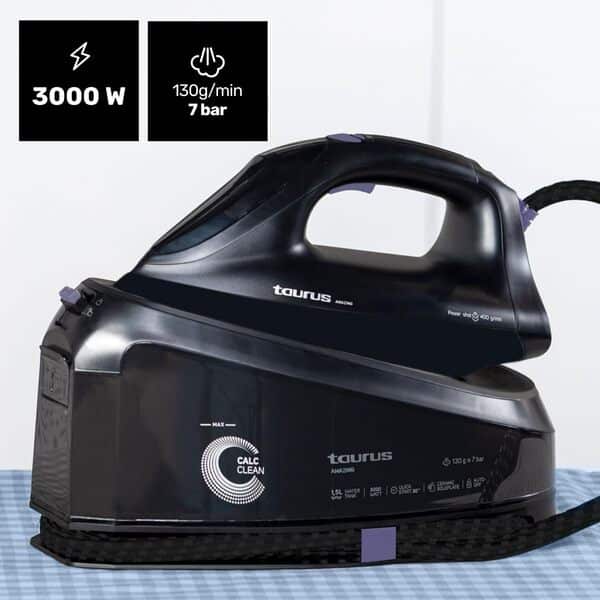 Taurus Amazing – Centrale vapeur SSD3002,3000W,Réservoir 1,5L,Semelle céramique,Vapeur 130 g/min,Écran digital,Antigoutte,Anticalcaire,Autonettoyage,Arrêt auto