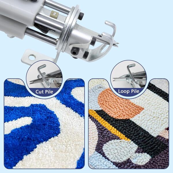 Pistolet à touffeter pour tapis avec kit de tondeuse à tapis, pistolet électrique à tufter, kit de tuftage, kit de tuftage, pistolet à tapis 2 en 1 pour couper et boucler, machine à tricoter à la main
