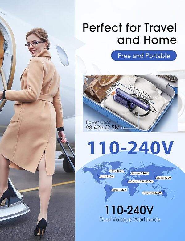 Défroisseur vapeur et fer à repasser 2 en 1 pour vêtements, chauffage rapide en 15 secondes, 1200 W, mini fer à repasser portable, format de voyage avec grand panneau chauffant en céramique, retrait