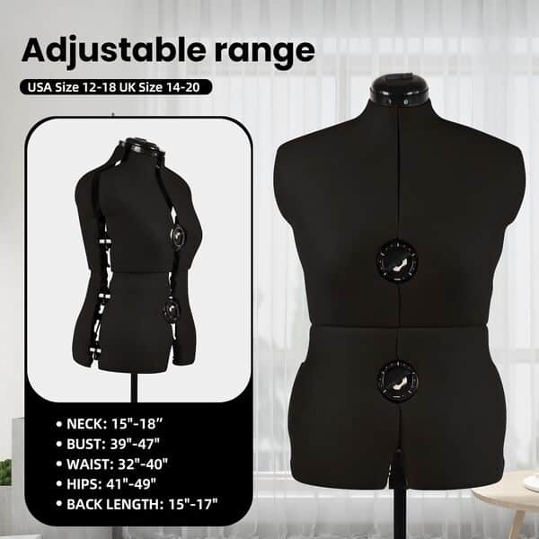 Buste de Mannequin féminin Noir avec 13 Cadrans réglables, modèle à épingler pour Couture du Corps, Base roulante en métal Amovible, Hauteur réglable de 108 à 152,4 cm pour présentation