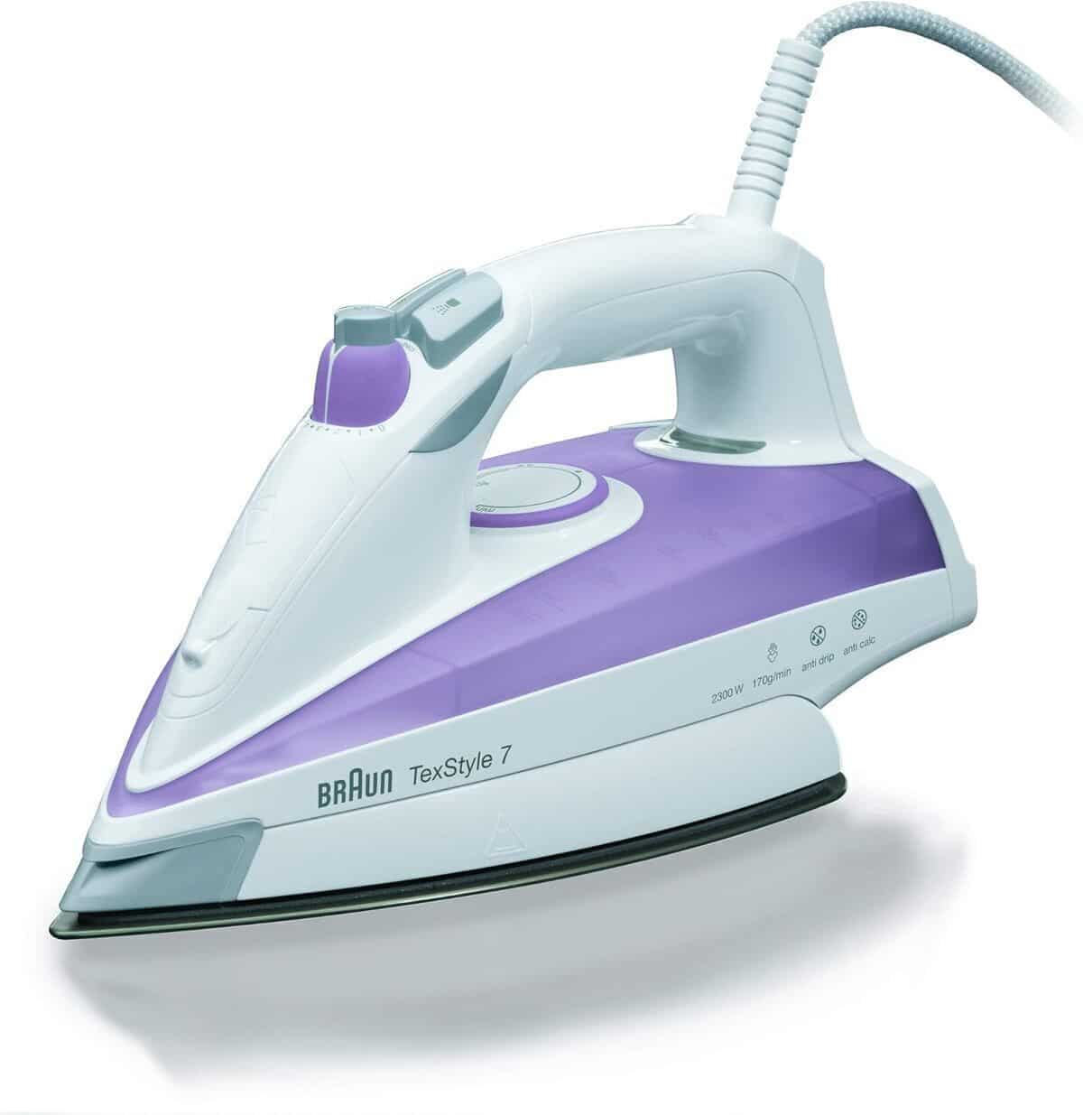 Test du fer à repasser Braun 0X12711019 gris/lilas : efficacité et design compact