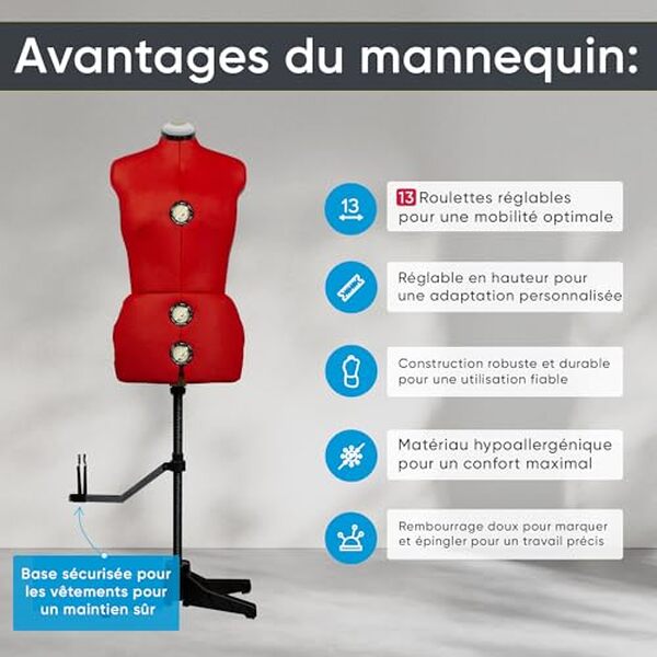 Découvrez notre test complet du mannequin de couture EFFEKTIV réglable et ergonomique en rouge pour les tailles L-XXL : avantages, utilisation et avis d'expert. 