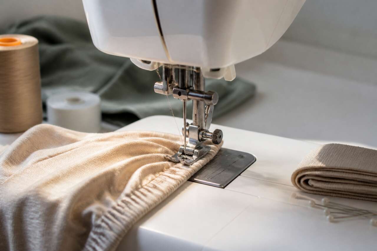 Mat&eacute;riel et points adapt&eacute;s: machine, aiguille, fil et point de couture