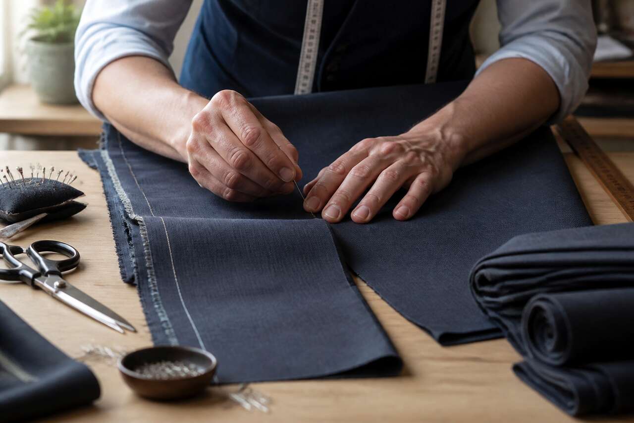 Aligner le patron: droit fil, lisi&egrave;re et pi&egrave;ces &agrave; placer au pli