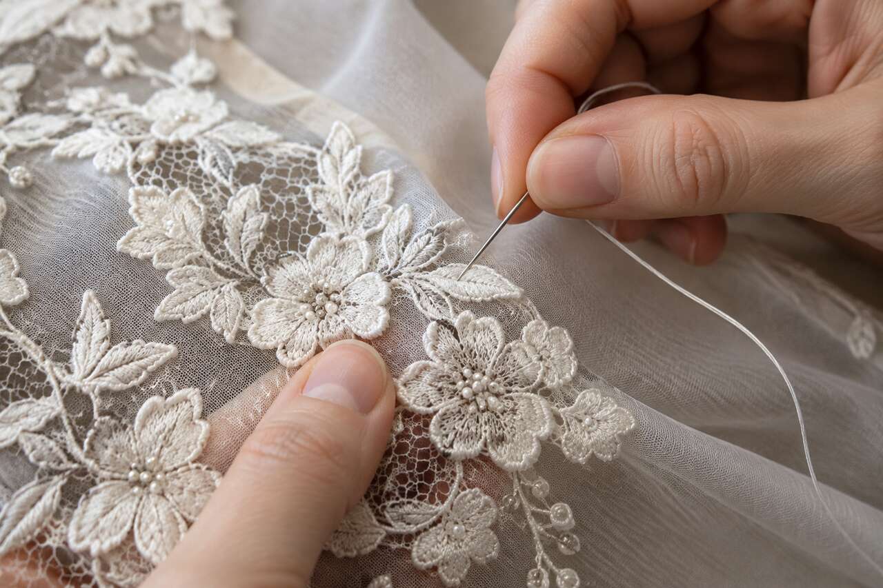 Cas particulier : réussir un appliqué en dentelle sans l’abîmer Cas particulier : réussir un appliqué en dentelle sans l’abîmer