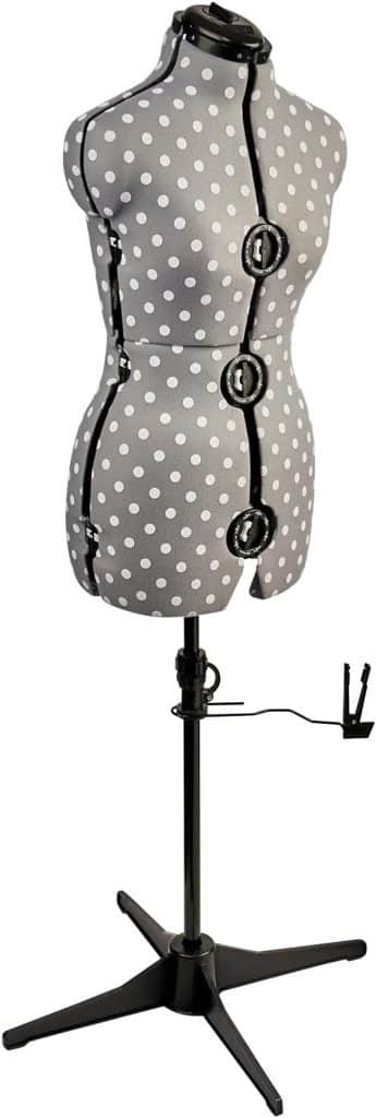 Avis sur le mannequin couture réglable motif pois gris, petite taille (S)
